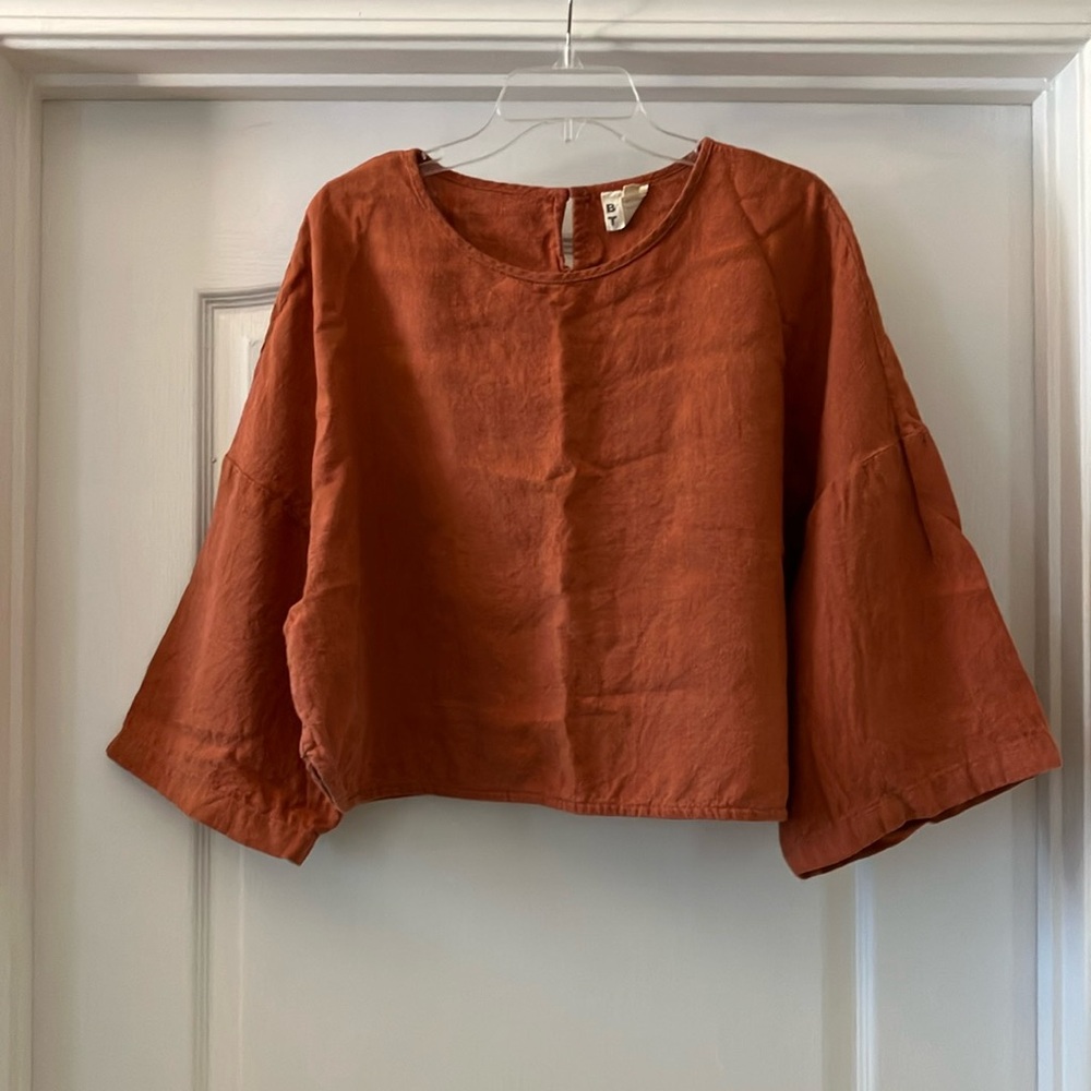 EUC Beaton Linen Utility Crop Top, Rust Orange 2X